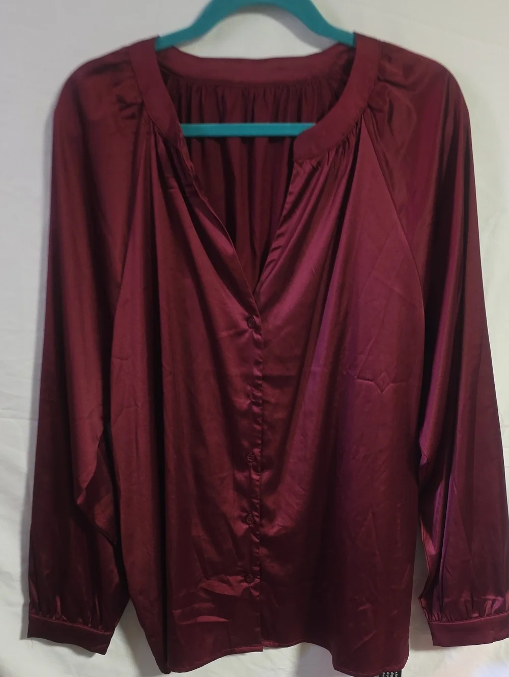 LuLaRoe Celeste Satin Button-Front Blouse - Wine